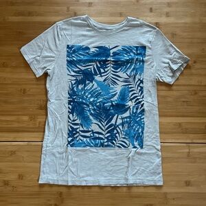Mossimo Supply Co. White Tee with Blue Tropical Leaf Block